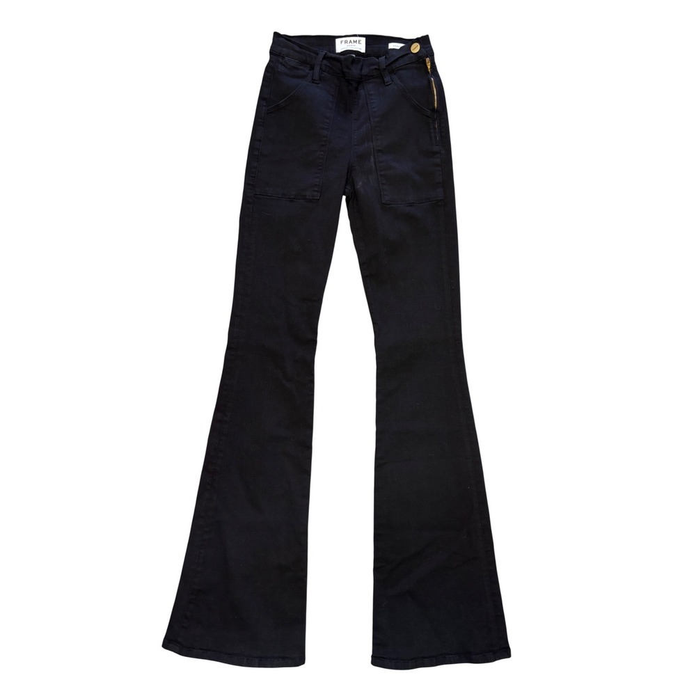 Frame Denim Le Flare de Francoise Black High Rise Side Zip Flare Jeans 25